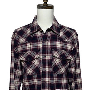 Noble Outfitters Shirt Mens Large Tall Purple Plaid Pearl Snap Flannel Western